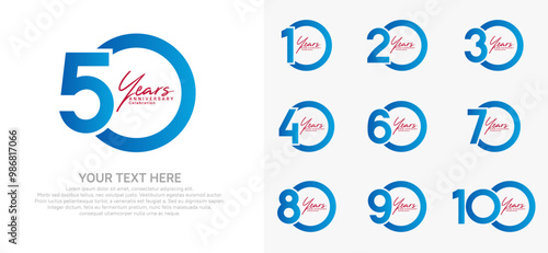 anniversary logotype style with blue and red color can be use for company celebration event