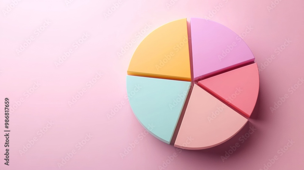 Top View of Colorful 3D Pie Chart on Solid Pastel Background Top View of Colorful 3D Pie Chart on Solid Pastel Background