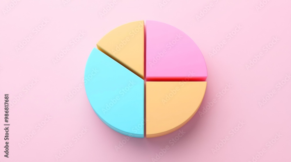 Top View of Colorful 3D Pie Chart on Solid Pastel Background Top View of Colorful 3D Pie Chart on Solid Pastel Background