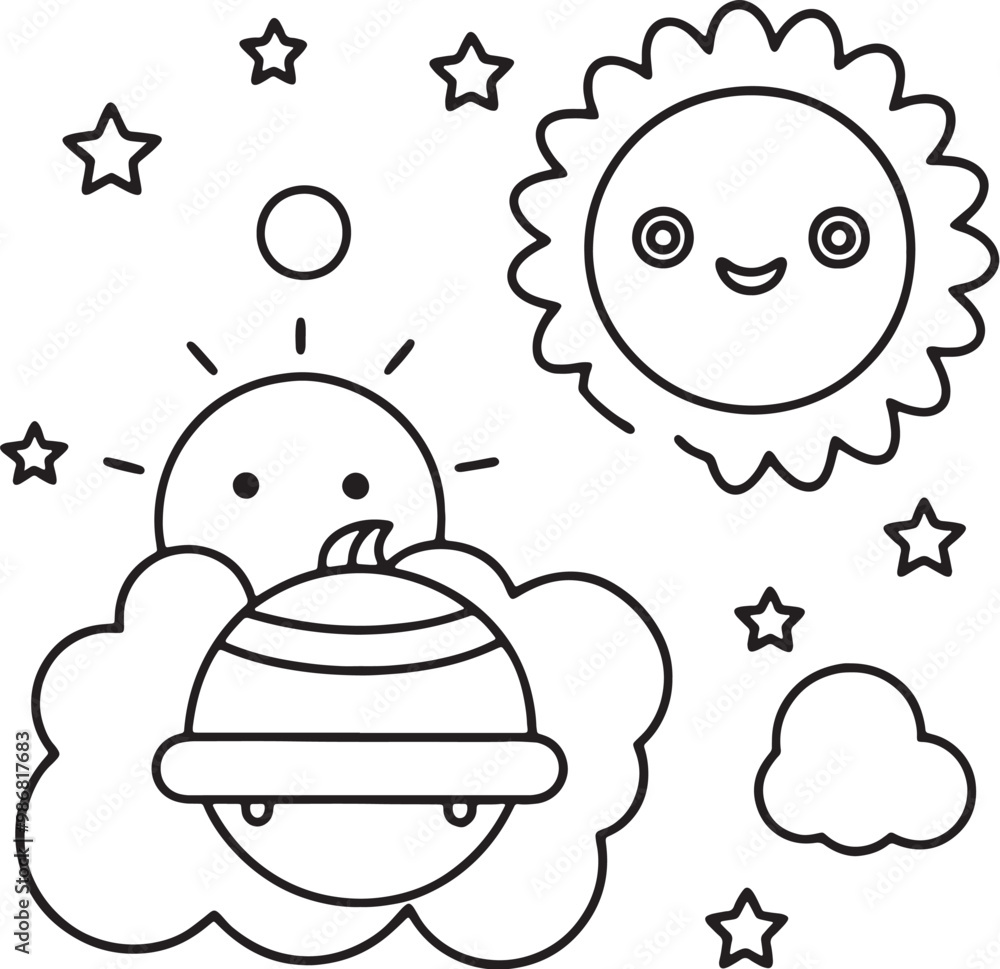 Naklejka premium Hand drawn kawaii coloring book illustration