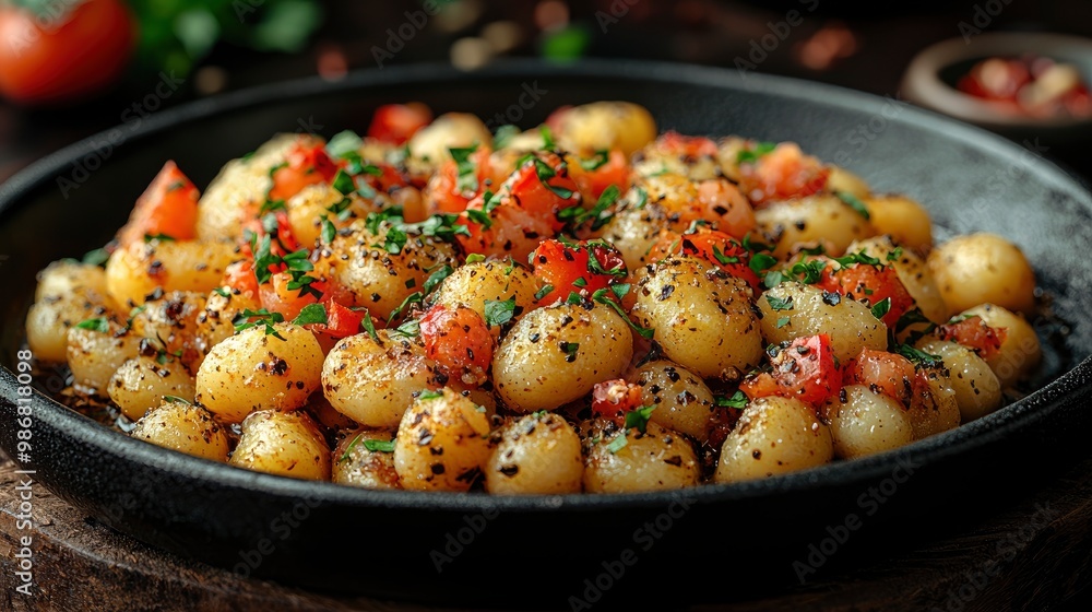 Close-up of Gnocchi with Tomato and Parsley