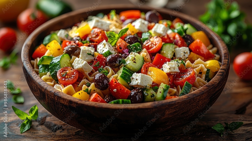 Mediterranean Pasta Salad with Feta Cheese, Tomatoes, Cucumbers, and Olives Mediterranean Pasta Salad with Feta Cheese, Tomatoes, Cucumbers, and Olives