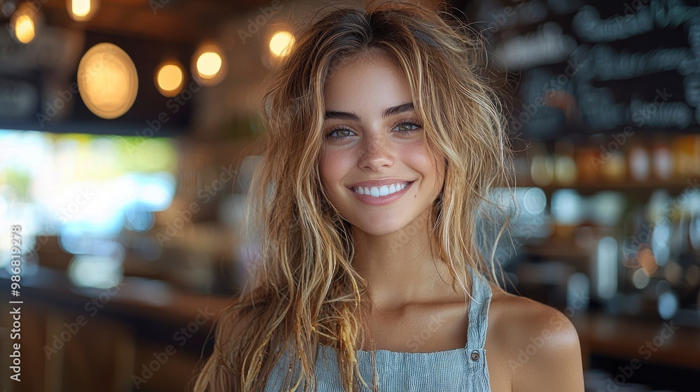 Beautiful Woman Smiling in a Cafe Beautiful Woman Smiling in a Cafe