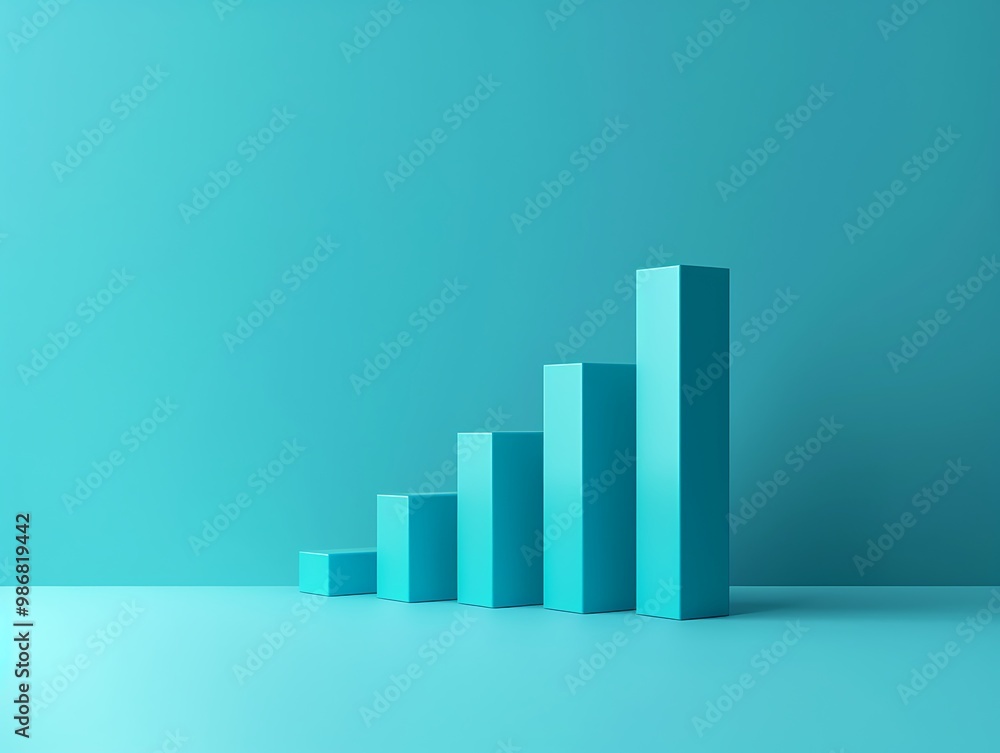 Minimalist cyan bar graph, sleek and bold, clean side angle Minimalist cyan bar graph, sleek and bold, clean side angle