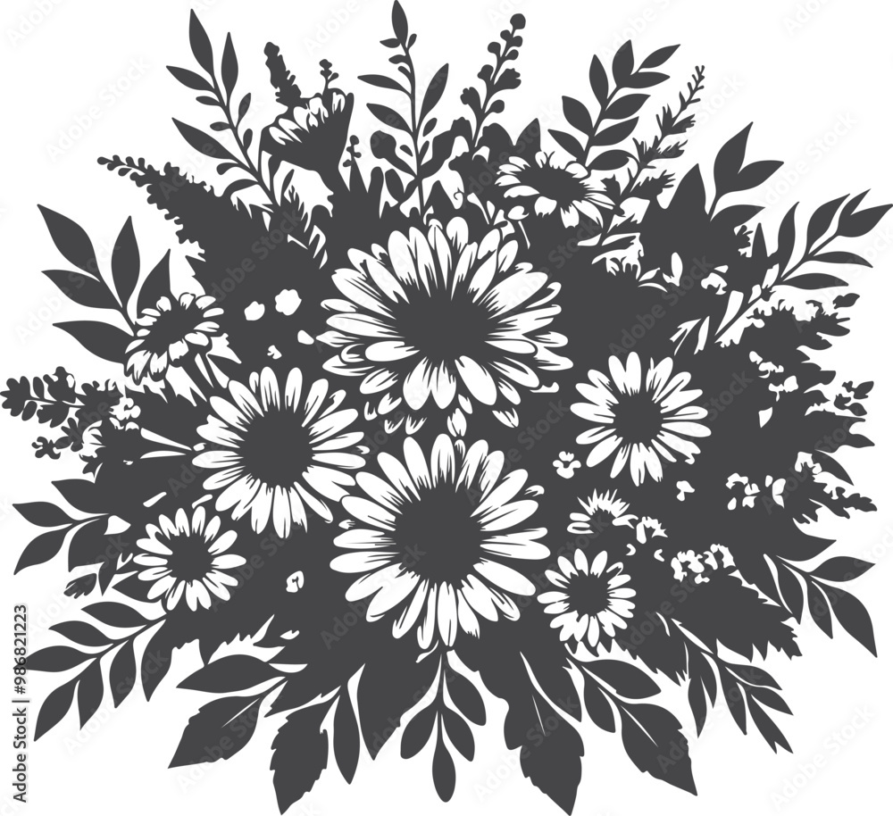 Fototapeta premium A black and white drawing of a bouquet of flowers
