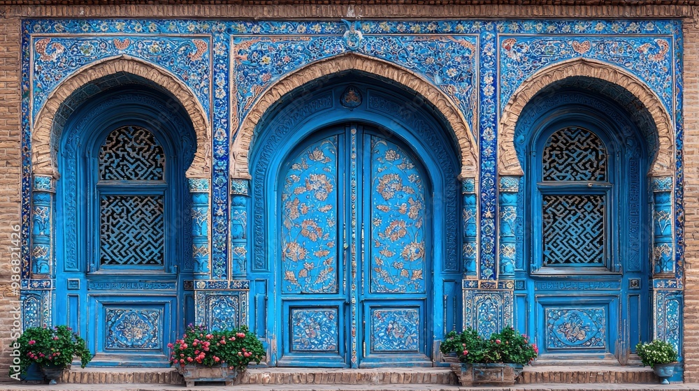 Obraz premium Ornate Blue Doors and Arches in a Persian Building