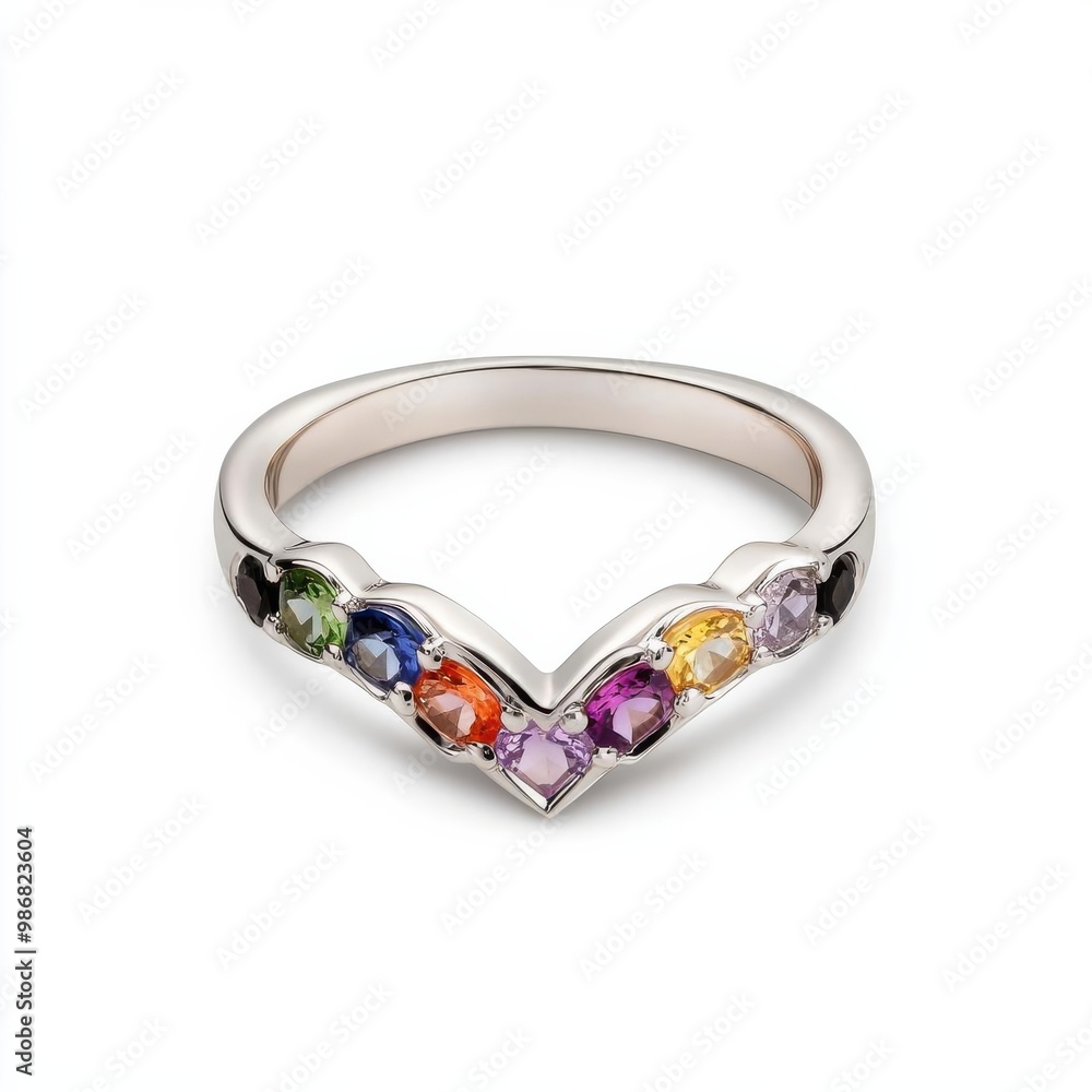 Chevron-shaped ring with alternating gemstones, adding a trendy edge Chevron-shaped ring with alternating gemstones, adding a trendy edge
