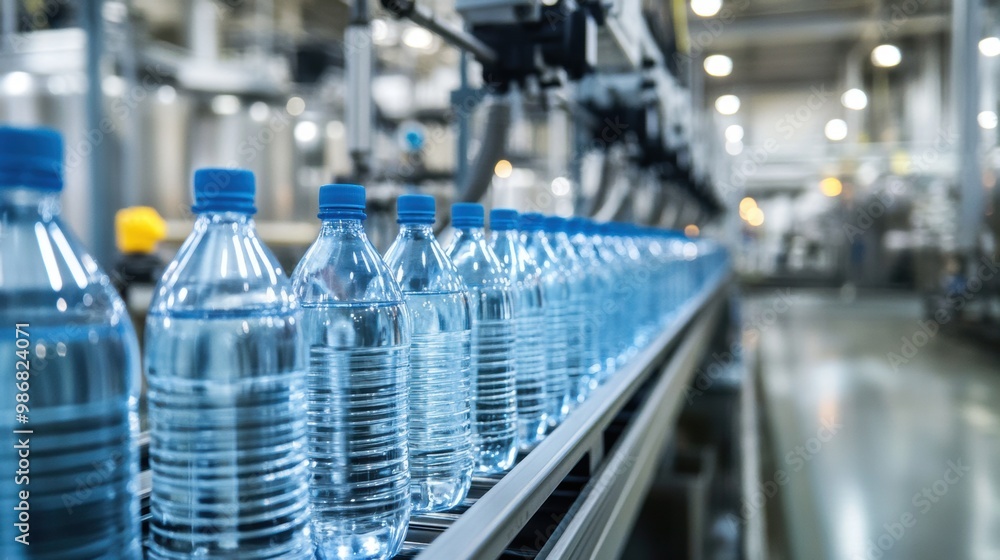 Plastic water bottles in factory production line Plastic water bottles in factory production line