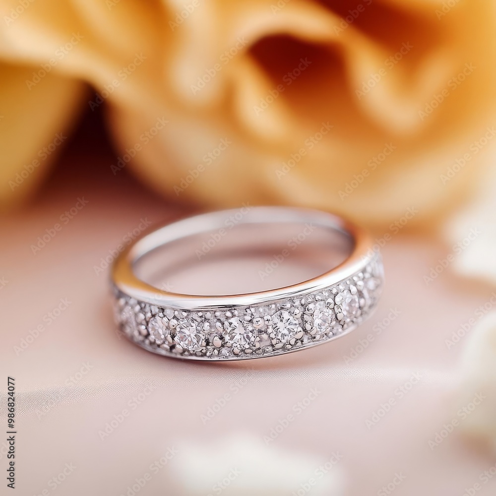 Elegant diamond ring with intricate patterns, shining under soft light, creating a luxurious and timeless statement Elegant diamond ring with intricate patterns, shining under soft light, creating a luxurious and timeless statement