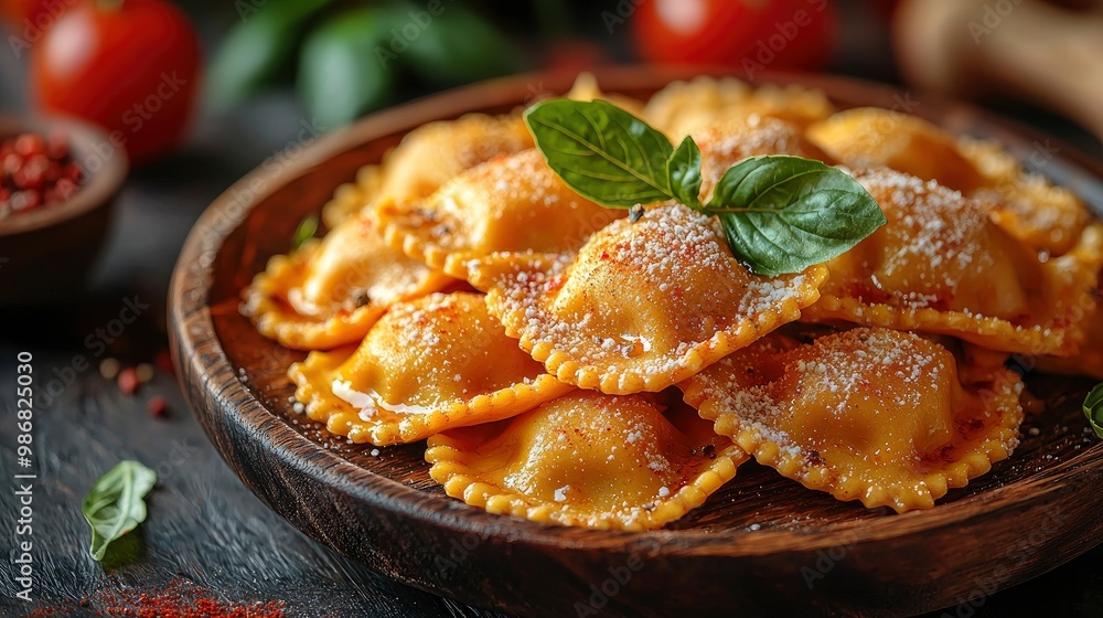 Delicious Homemade Ravioli with Basil and Parmesan Cheese Delicious Homemade Ravioli with Basil and Parmesan Cheese