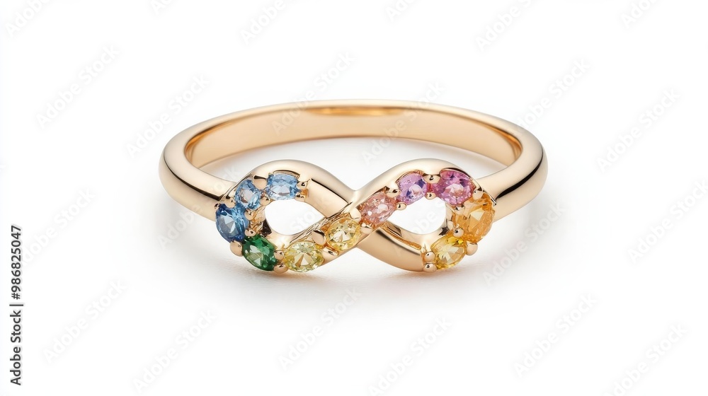 Infinity sign ring with alternating gemstones, symbolizing eternal beauty Infinity sign ring with alternating gemstones, symbolizing eternal beauty