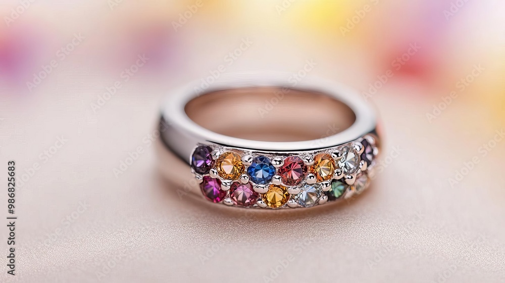 Mosaic pattern ring with multicolored stones, showcasing artistic flair Mosaic pattern ring with multicolored stones, showcasing artistic flair