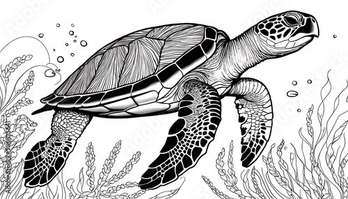 Coloring book, Sea Turtle,no people, preschool, reptile, swimming, alphabet, ecosystem, turtle, art, cartoon, computer graphic, 978