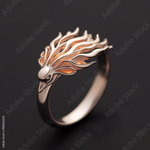 Phoenix wing ring with flame-like designs, representing rebirth and strength photo