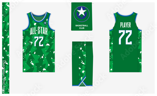 Basketball uniform mockup template design for sport club. Basketball jersey, basketball shorts in front and back view. Basketball logo design. 