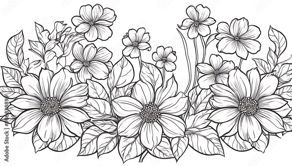 Fototapeta premium elegant black and white floral line art and illustrations for creative projects,floral pattern, line art, black and white, creativity,864