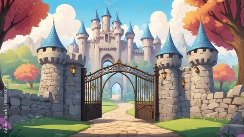 Charming Castle Gate Cartoon Background Design