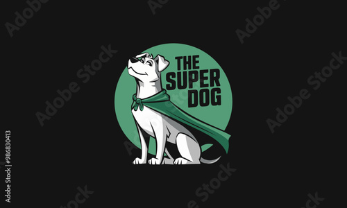 Heroic dog with a green cape and Super Dog text