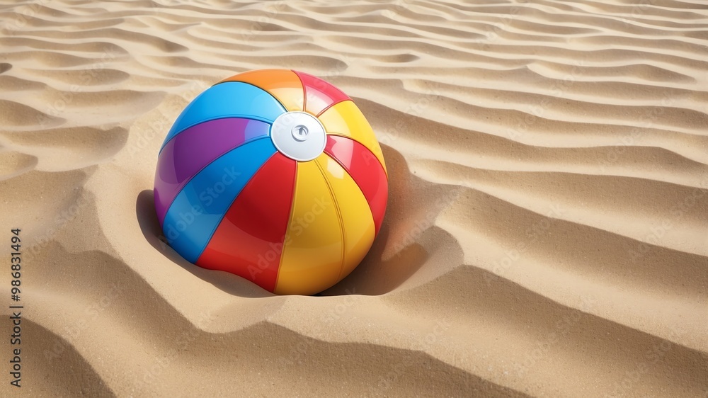 Obraz premium Colorful Beach Ball in the Sand Cartoon Background Design