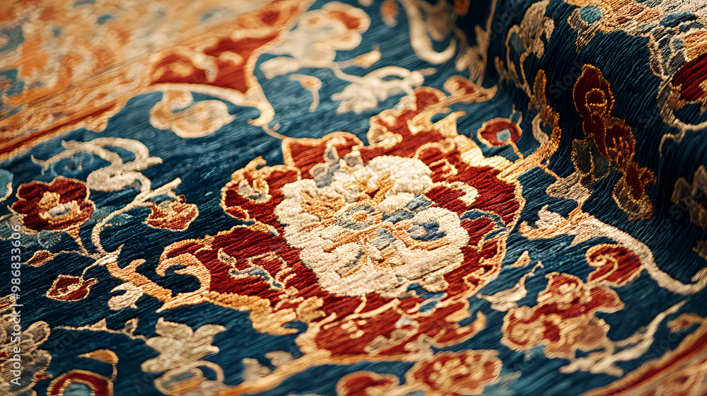Craftsmanship of an antique chinese silk rug. Silk Road. Illustration Craftsmanship of an antique chinese silk rug. Silk Road. Illustration