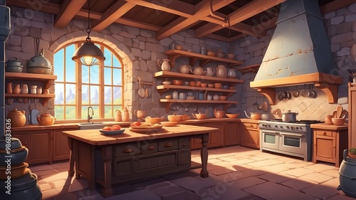 Cozy Castle Kitchen Cartoon Background Design