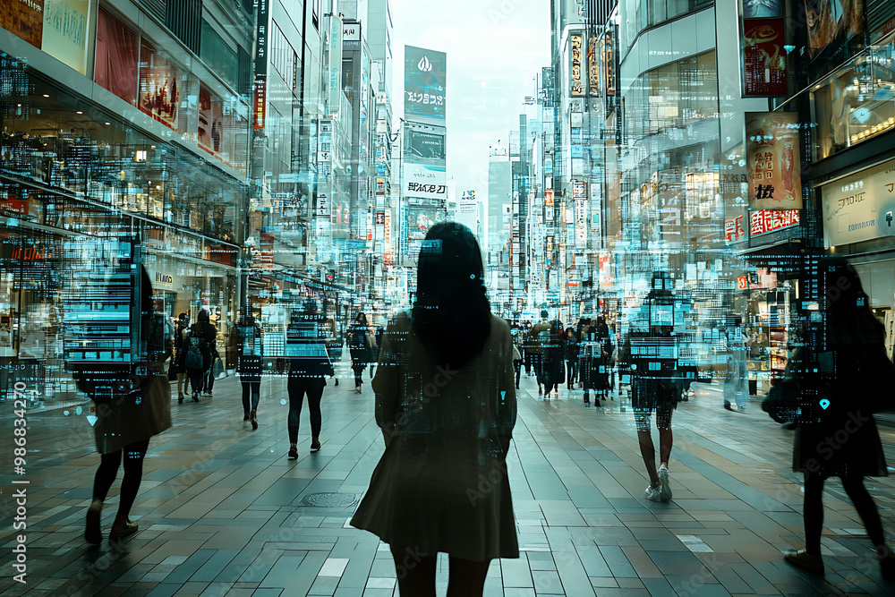 Obraz premium Urban data analytics powered AI in urban planning visualized in a collage where artificial intelligence analyzes trends and supports city planning decisions