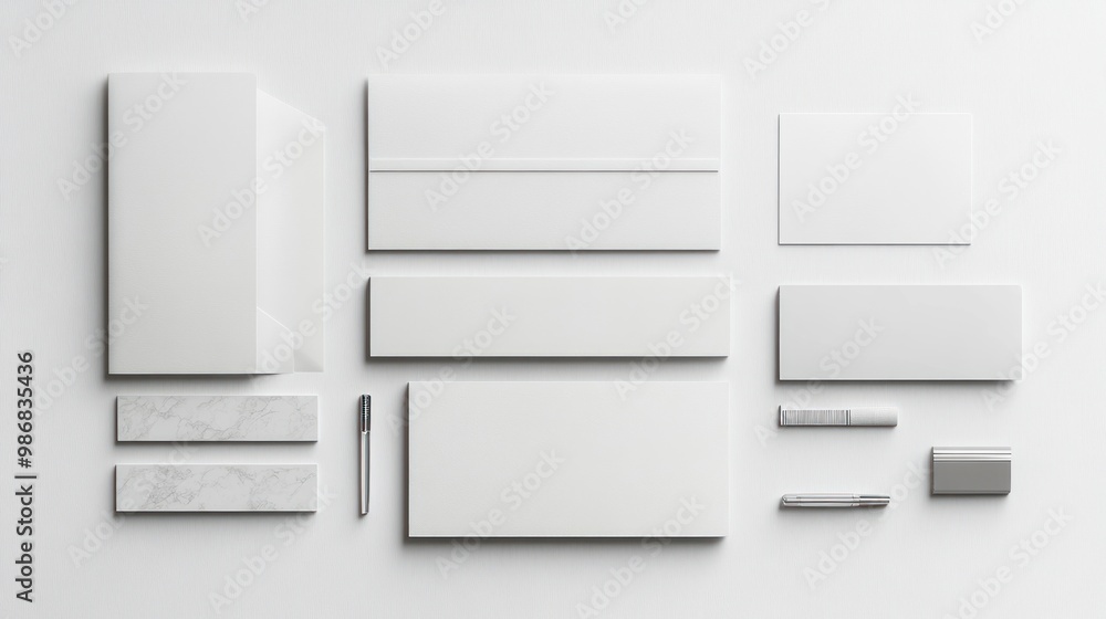 Corporate stationery set mockup at white textured paper background Corporate stationery set mockup at white textured paper background