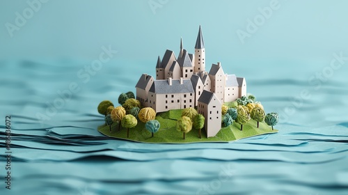 Mont SaintMichel, France, island abbey with layered water, paper craft photo