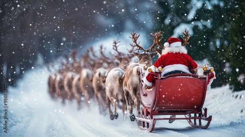 Santa Claus with his sleigh pulled by his reindeer photo