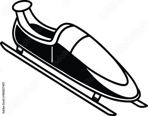 Bobsleigh silhouette icon, Vector illustration on black and white.