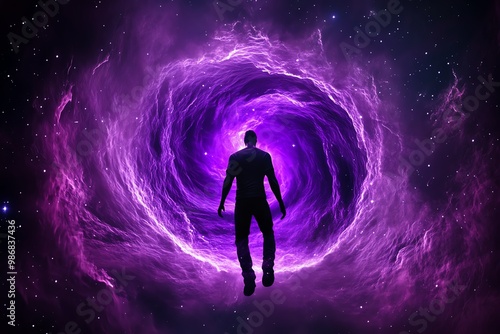 Morpheus in the center of a purple nebula, his figure almost dissolving into the ethereal swirls of color and stardust