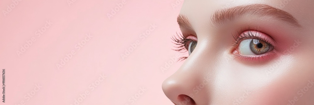 A close-up photo of a woman's eye with pink eyeshadow and eyeliner, highlighting the beauty of natural features and soft, minimal makeup. A close-up photo of a woman's eye with pink eyeshadow and eyeliner, highlighting the beauty of natural features and soft, minimal makeup.