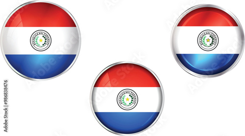 Round national flag pin of Paraguay.Circular vector flag of Paraguay