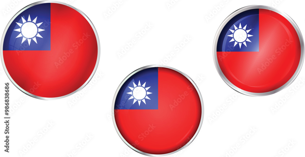 Round national flag pin of Taiwan.Circular vector flag of Taiwan Round national flag pin of Taiwan.Circular vector flag of Taiwan