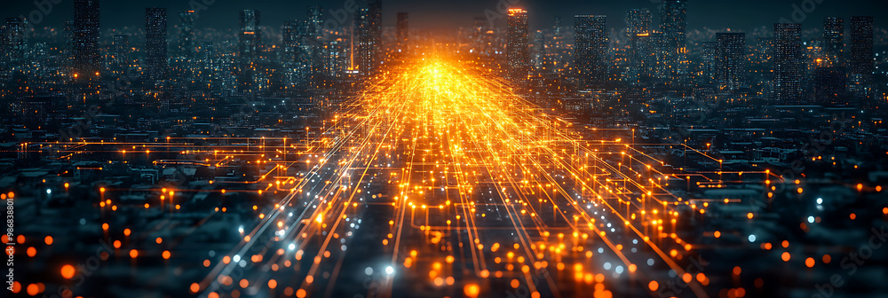 Fototapeta premium Vector illustration of AI smart building design within real estate development where artificial intelligence optimizes energy efficiency and enhances occupant comfort