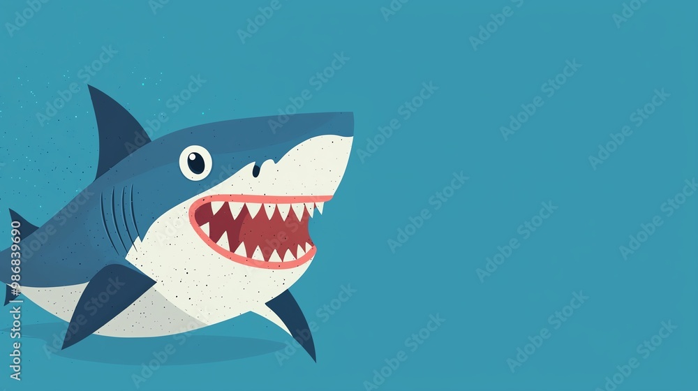 Exciting cartoon shark flat design side view deep sea theme water color vivid Exciting cartoon shark flat design side view deep sea theme water color vivid