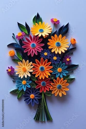 Vibrant paper flowers in rainbow colors representing joy and creativity photo