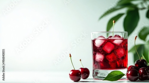 Wallpaper Mural A glass of chilled cherry juice with ice cubes and fresh cherries, perfect for a summer drink.  Enjoy the taste of sweetness and tartness with this refreshing beverage. Torontodigital.ca