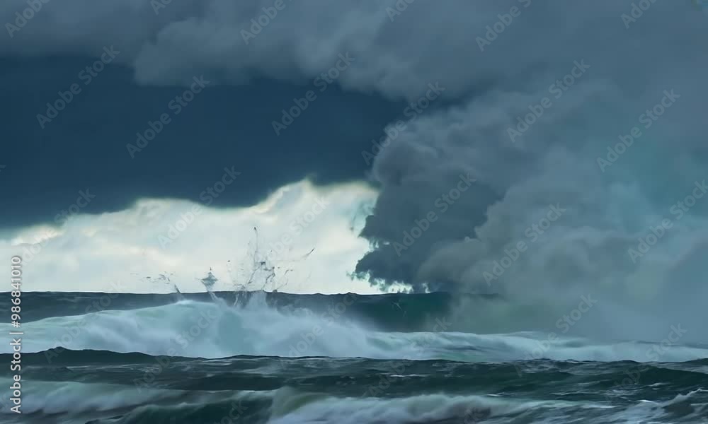 Stormy sky over a wavy sea or ocean, with dark, swirling clouds and flashes of lightning Stormy sky over a wavy sea or ocean, with dark, swirling clouds and flashes of lightning