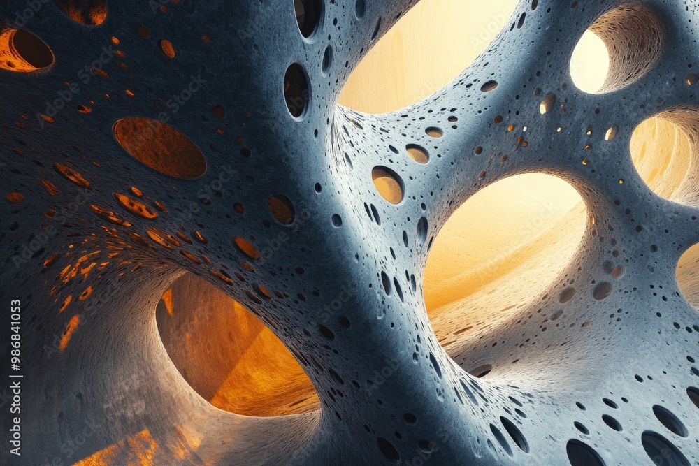 A 3D abstract structure, with complex shapes and textures creating depth and intrigue A 3D abstract structure, with complex shapes and textures creating depth and intrigue