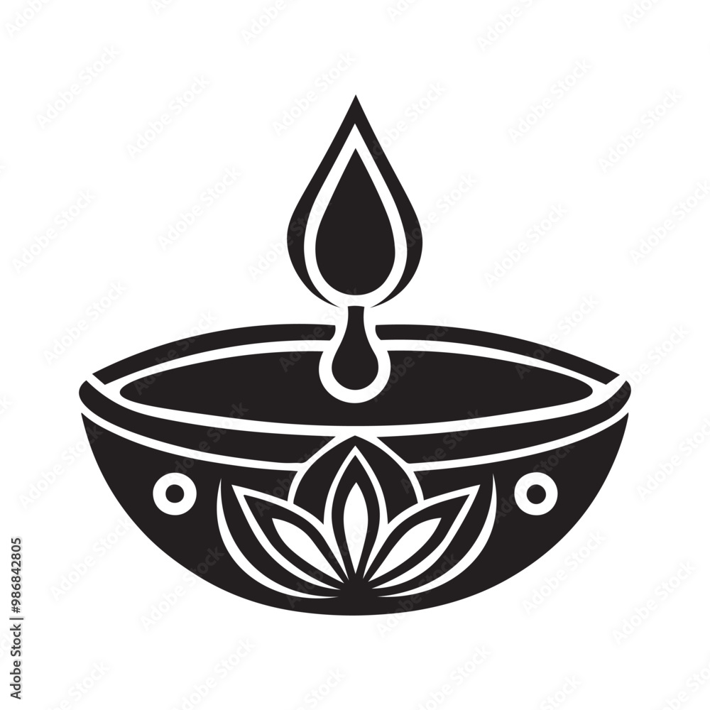Diwali oil lamp silhouette vector art illustration isolated on white background. Diwali oil lamp silhouette vector art illustration isolated on white background.