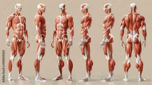 Anatomy of a Healthy Skinless Human Body: Muscle System Set.