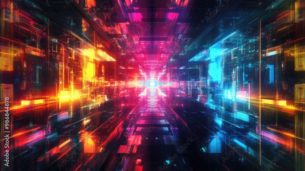 Abstract digital art with futuristic shapes and vibrant neon colors Abstract digital art with futuristic shapes and vibrant neon colors