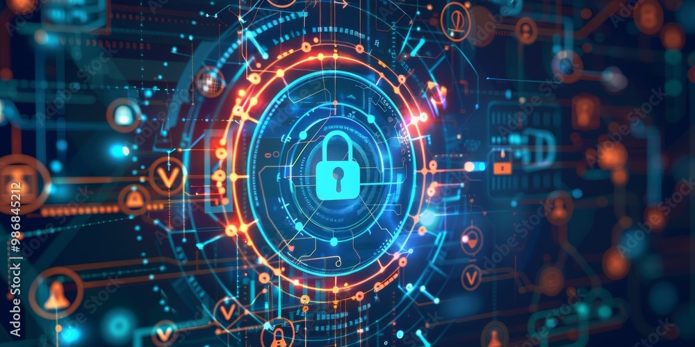 An infographic-style image illustrating network security with a focus ...