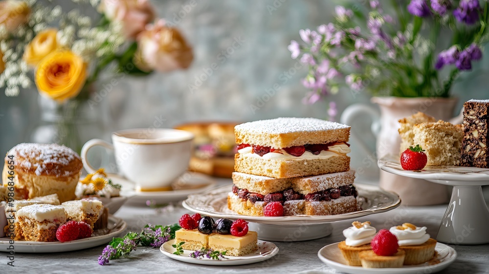 Traditional tea table with cake and sandwich options
Traditional tea table with cake and sandwich options