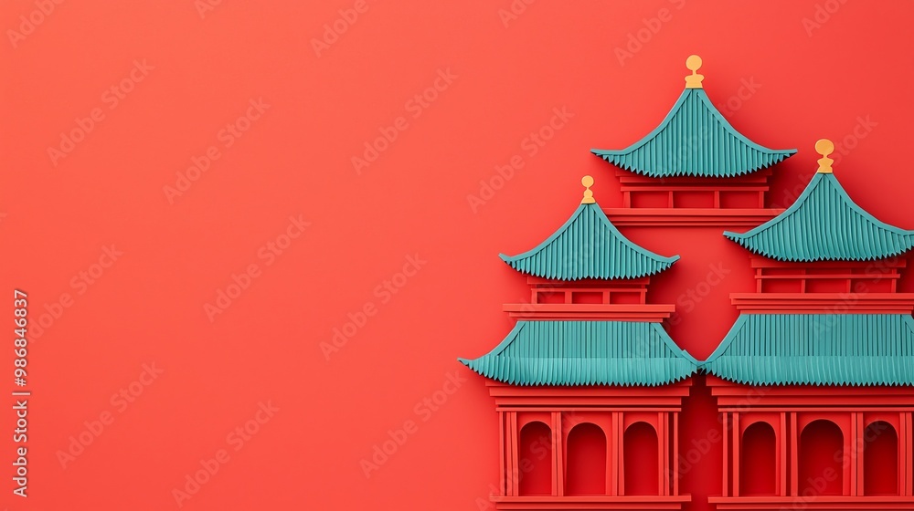 Forbidden City, Beijing, pagoda roofs in paper cutout, paper craft Forbidden City, Beijing, pagoda roofs in paper cutout, paper craft