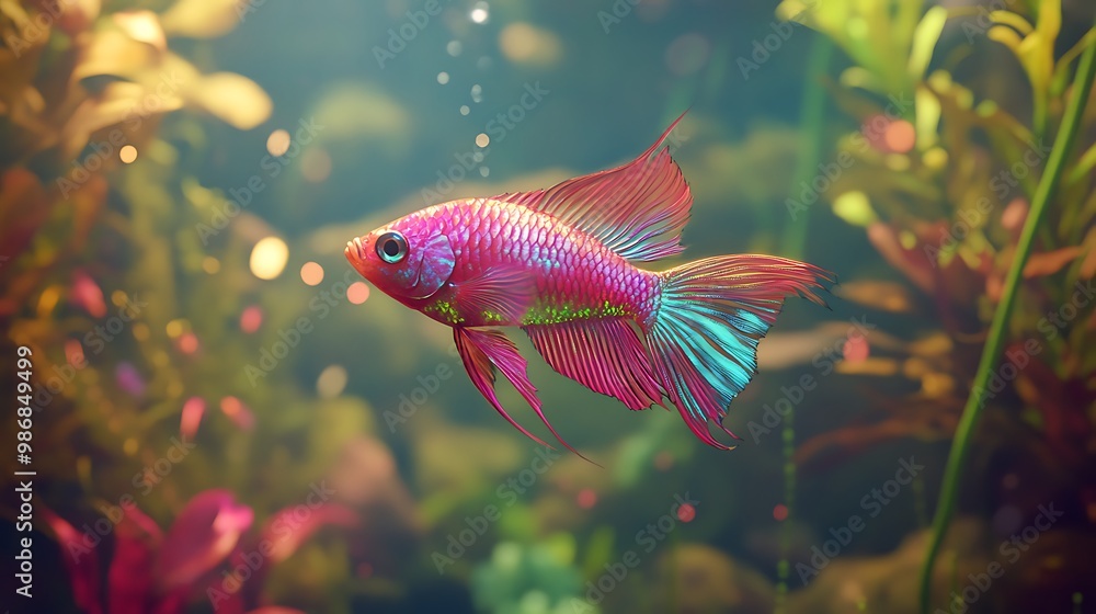 Obraz premium Vibrant Betta Fish in Colorful Aquarium