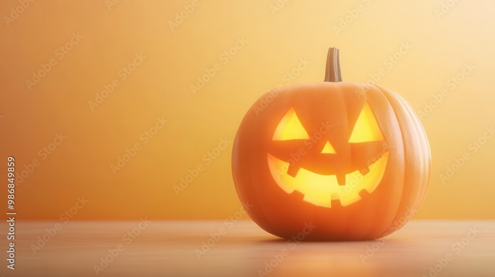 A pumpkin with a smiley face on it is sitting on a table A pumpkin with a smiley face on it is sitting on a table
