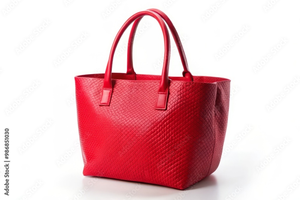 Vibrant scarlet tote bag with textured handles stands out on pure white background, boasting an abundance of storage Vibrant scarlet tote bag with textured handles stands out on pure white background, boasting an abundance of storage