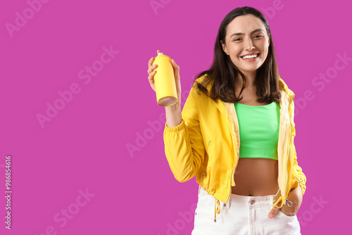 Young woman with spray pain...